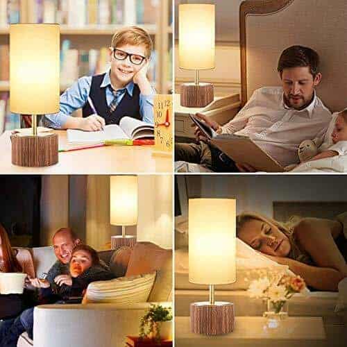 Set of 2 Gold Column Dimmable Table Lamps w/ Solid Wood Base 5