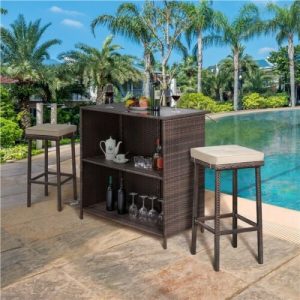 3-Piece Rattan Patio Bar Set