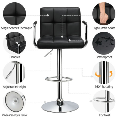 Bar Stools Adjustable Counter Stools Bar Chairs Swivel Barstools Set of 2 Black 3