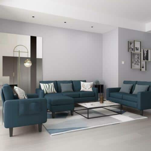 Mecor Blue Convertible Sectional L-Shaped Sofa w/ Reversible Chaise 7
