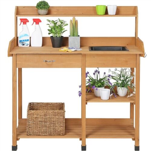 Natural Wood Garden and Patio Potting Workstation 2