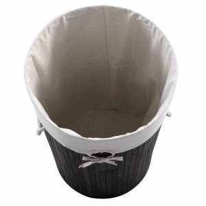 Dark Brown Round Bamboo Laundry Basket 4