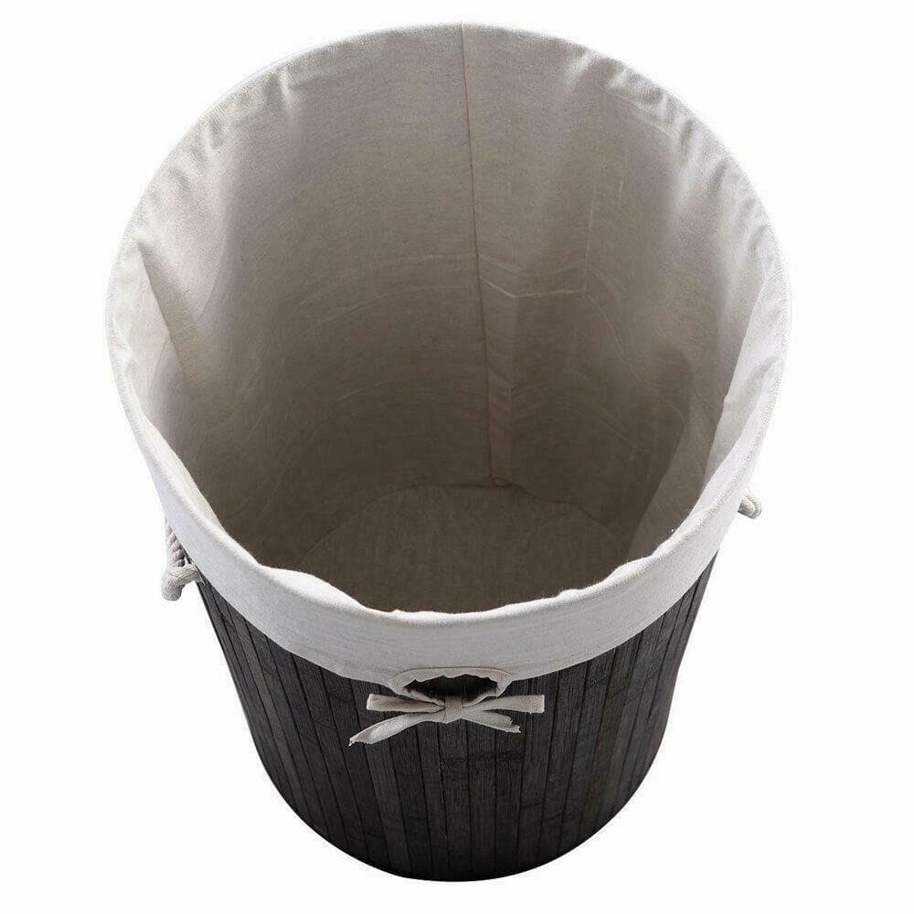 Dark Brown Round Bamboo Laundry Basket 4
