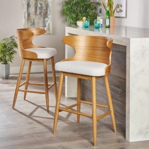 (Set of 2) Truda Midcentury Modern Natural Wood Barstools 2