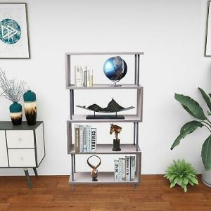 4-Tier S-Shaped Wood Bookshelf Storage
