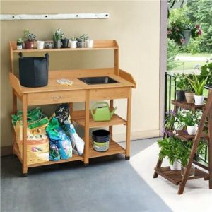 Natural Wood Garden and Patio Potting Workstation