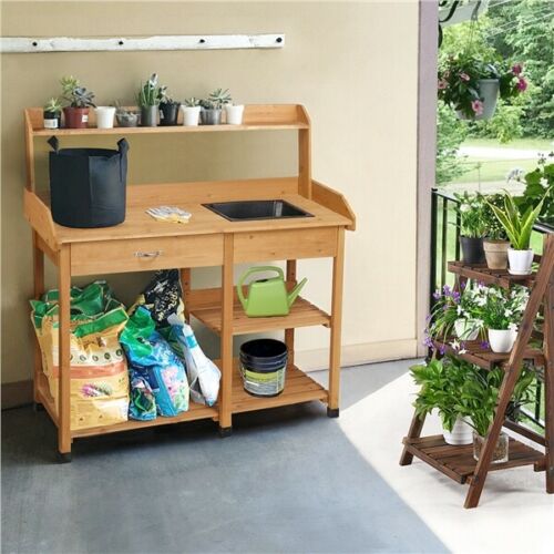 Natural Wood Garden and Patio Potting Workstation