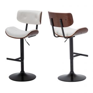 Set of 2 Bentwood Upholstered Adjustable Swivel Bar Stool
