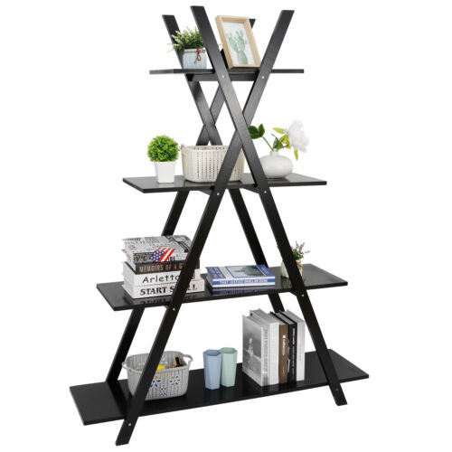 A-Frame 4-Tier Black Ladder Shelf