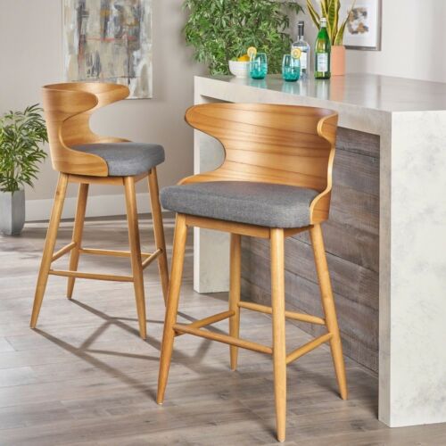 (Set of 2) Truda Midcentury Modern Natural Wood Barstools
