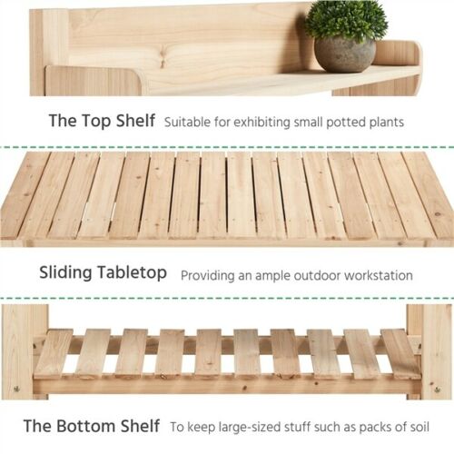 Solid Fir Wood Garden or Bar Workstation Table w/Sliding Tabletop 8