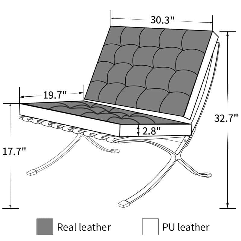 Midcentury Modern Leather Barcelona Lounge Chair (Replica) 2