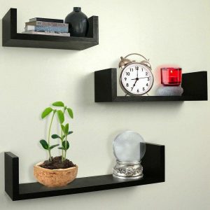 Set of 3 U-Shaped Black Wall Shelves