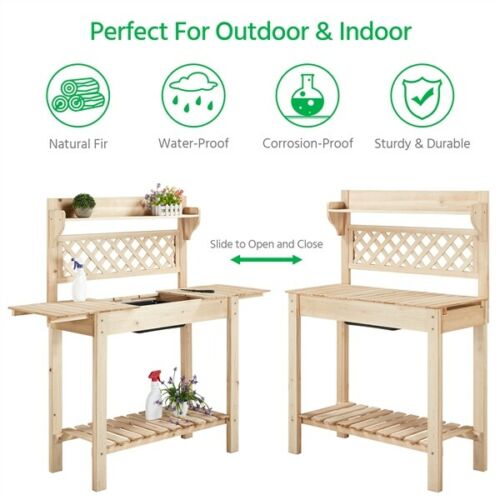 Solid Fir Wood Garden or Bar Workstation Table w/Sliding Tabletop 6