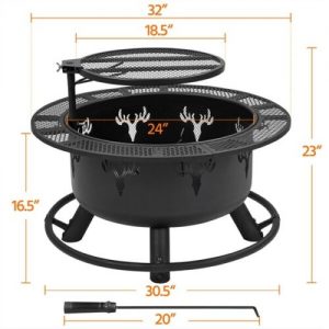 32" Outdoor Wood Fire Pit w/ 18.5in Cooking Grill 1
