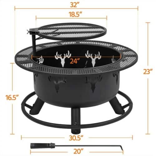 32" Outdoor Wood Fire Pit w/ 18.5in Cooking Grill 1
