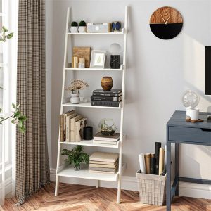 White 5-Tier "Leaning Ladder" Wall Shelf