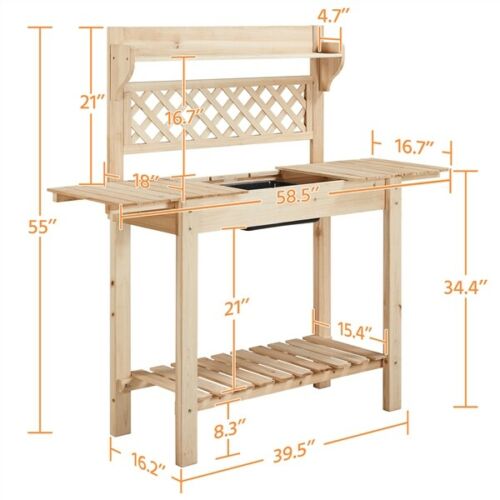 Solid Fir Wood Garden or Bar Workstation Table w/Sliding Tabletop 2