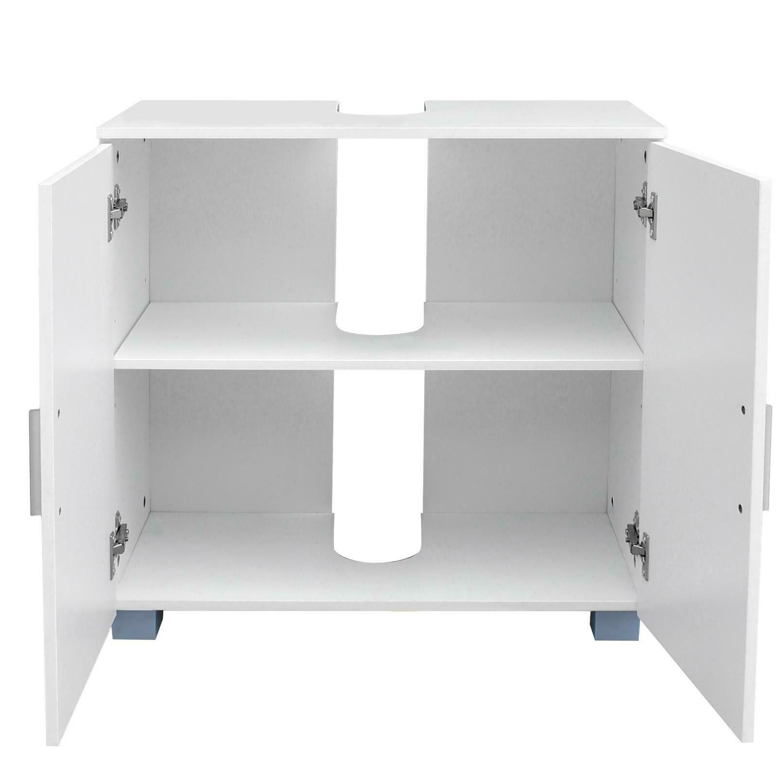White Contemporary Under-Sink Storage Cabinet w/ 2 Vanity Doors 4