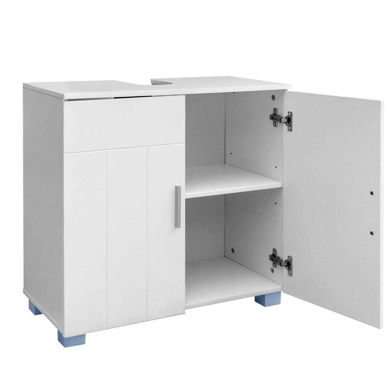 White Contemporary Under-Sink Storage Cabinet w/ 2 Vanity Doors 6