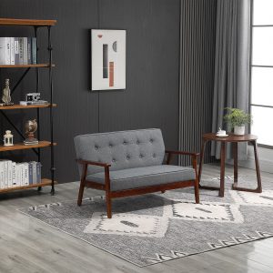 Midcentury Modern Rubber Wood Polyester Double Couch 1