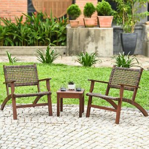 3-Piece Eucalyptus Wood Outdoor Patio Furniture Set