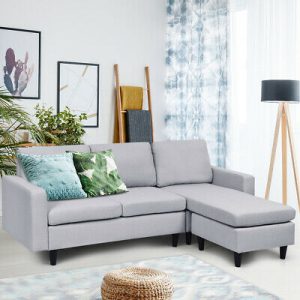 Sky-Blue Convertible Fabric Sectional L-Shaped Couch