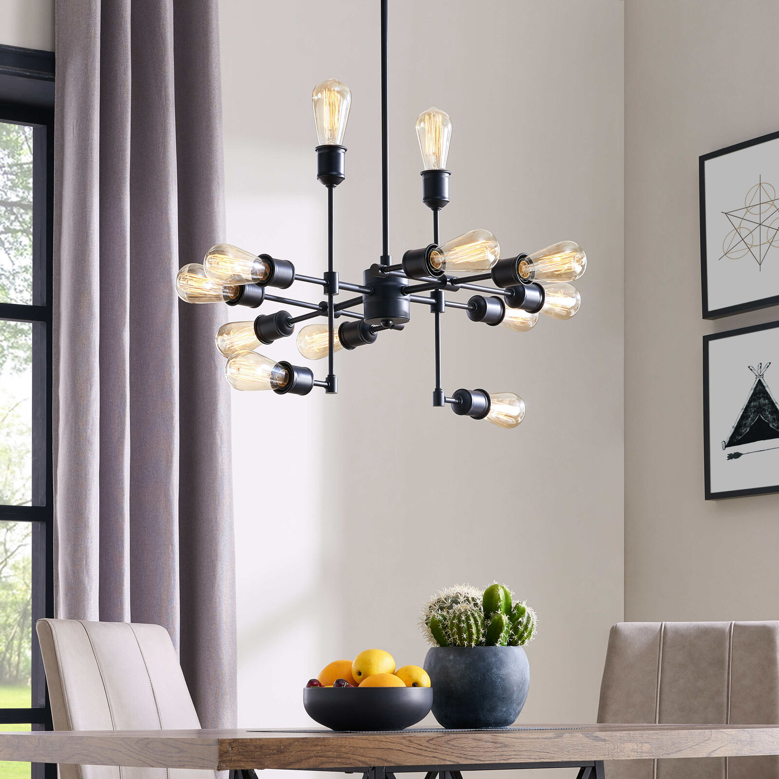 59-Inch Vintage Metal 12-Light Hanging Ceiling Chandelier