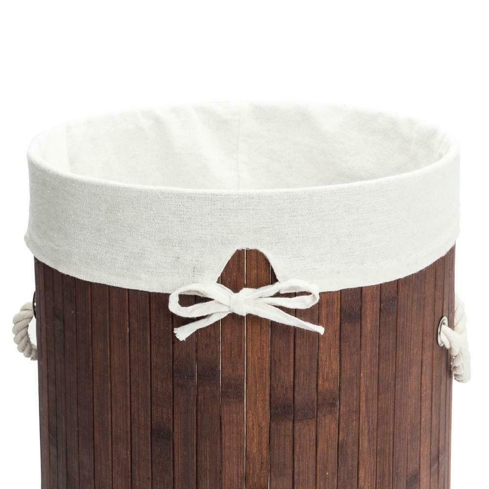 Dark Brown Round Bamboo Laundry Basket 8
