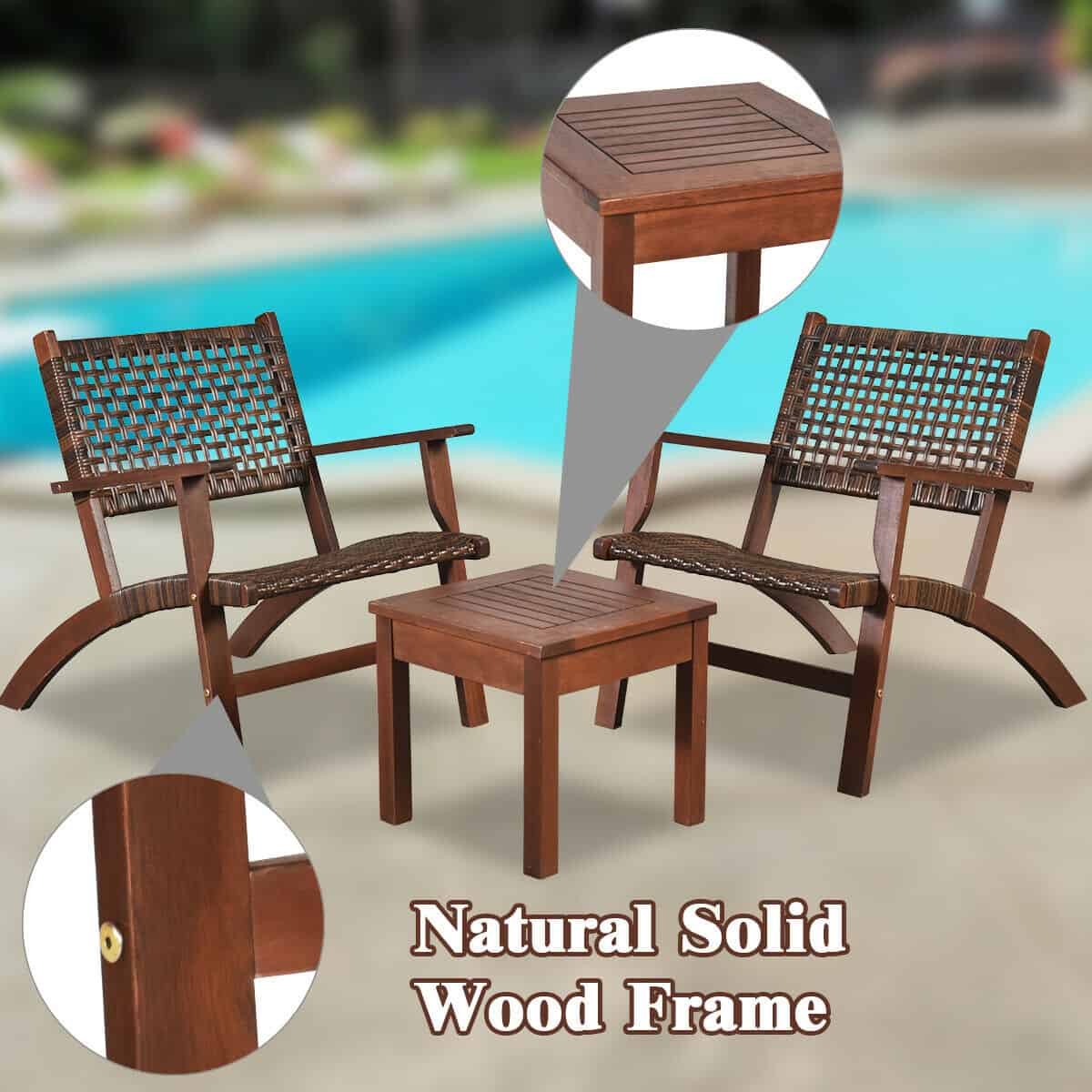 3-Piece Eucalyptus Wood Outdoor Patio Furniture Set 8