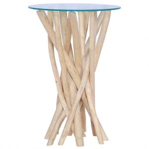 vidaXL Solid Teak & Glass-Top Side Table