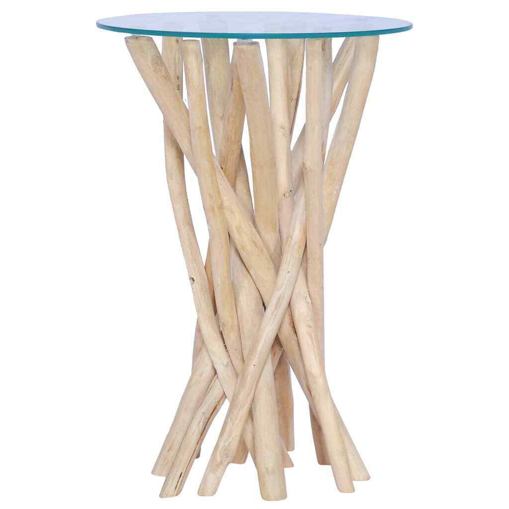vidaXL Solid Teak & Glass-Top Side Table