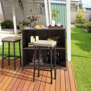 3-Piece Rattan Patio Bar Set 1