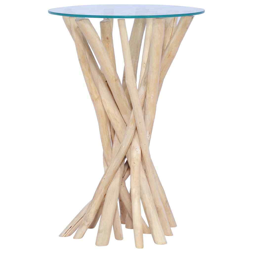 vidaXL Solid Teak & Glass-Top Side Table 5