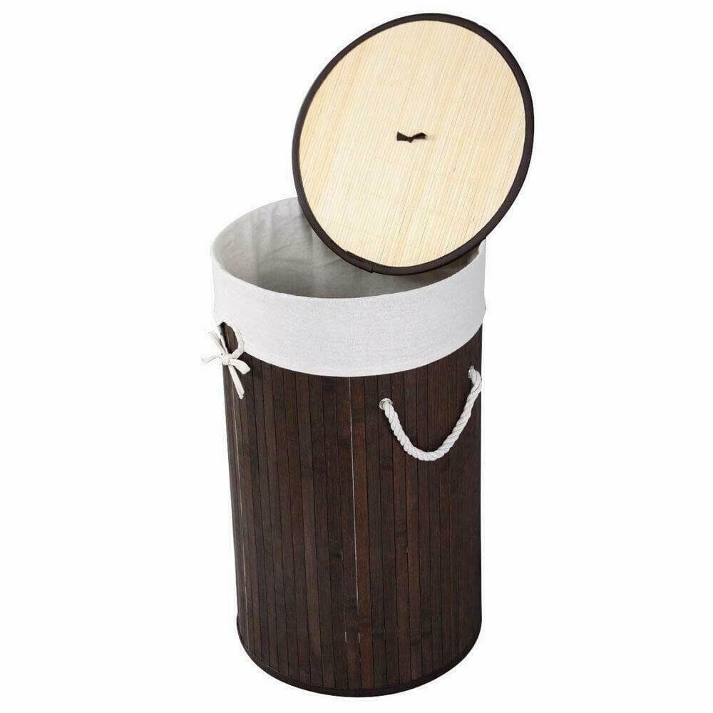 Dark Brown Round Bamboo Laundry Basket 2