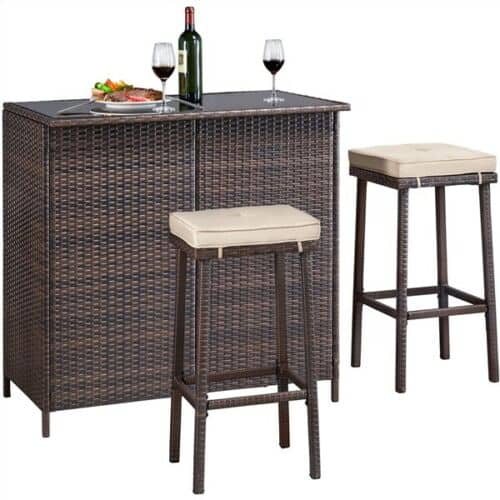 3-Piece Rattan Patio Bar Set 2