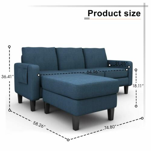 Mecor Blue Convertible Sectional L-Shaped Sofa w/ Reversible Chaise 2