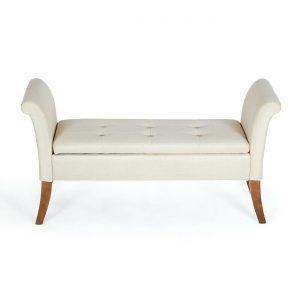 White Settee Tufted Sofa Bench w/ Storage