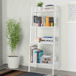 4-Tier White Storage Ladder Leaning-Bookshelf