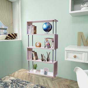 4-Tier S-Shaped Wood Bookshelf Storage 3