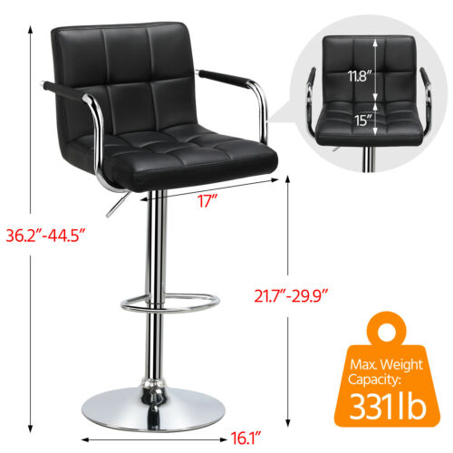 Bar Stools Adjustable Counter Stools Bar Chairs Swivel Barstools Set of 2 Black 2