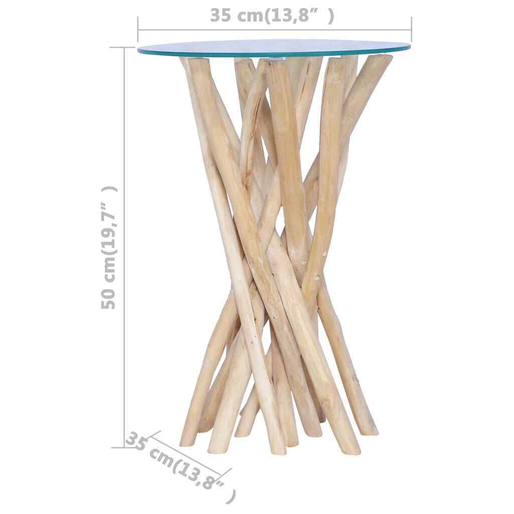 vidaXL Solid Teak & Glass-Top Side Table 3