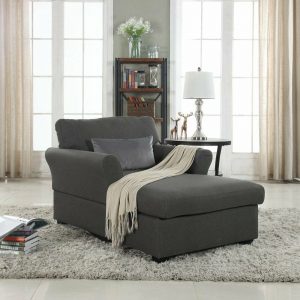 Charcoal Grey Chaise Lounge Upholstered Sofa Chair 1
