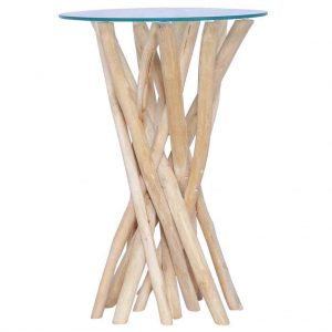 vidaXL Solid Teak & Glass-Top Side Table 1