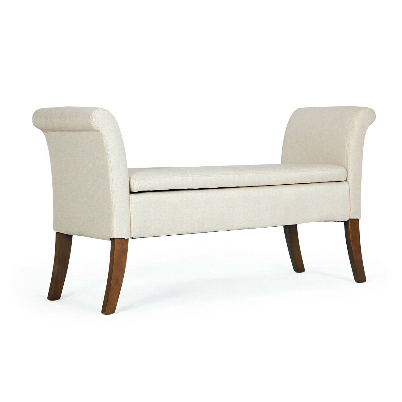 White Settee Tufted Sofa Bench w/ Storage 3