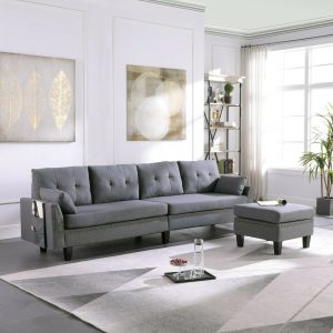 4-Seater Fabric Sectional Sofa/Couch w/ Ottoman
