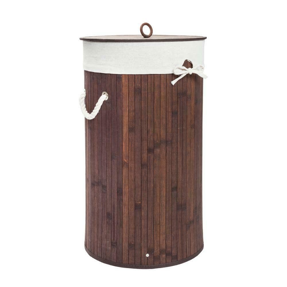 Dark Brown Round Bamboo Laundry Basket 3