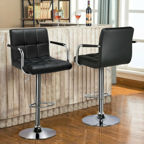 Bar Stools Adjustable Counter Stools Bar Chairs Swivel Barstools Set of 2 Black