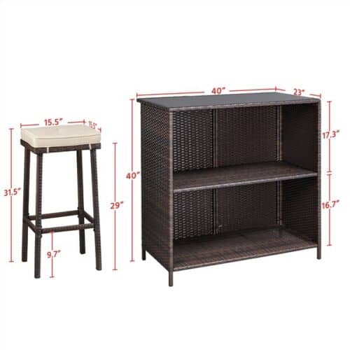 3-Piece Rattan Patio Bar Set 3