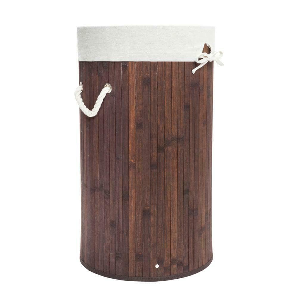 Dark Brown Round Bamboo Laundry Basket 7